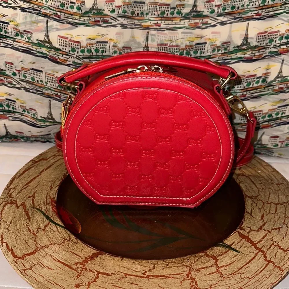 Beautiful Red Bow tie Faux Leather Small Canteen Shape Crossbody Bag